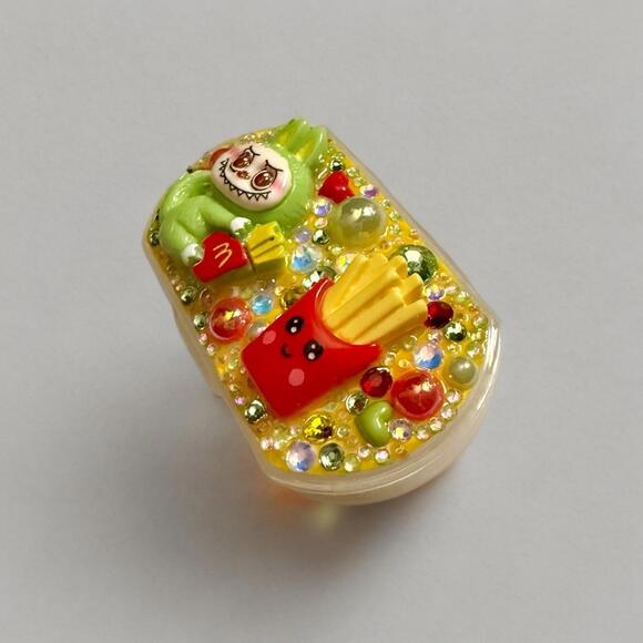 Handmade Decoden Mini Pill Box Labubu Cute Fry Monster, Kawaii Night Day Case - Picture 3 of 4